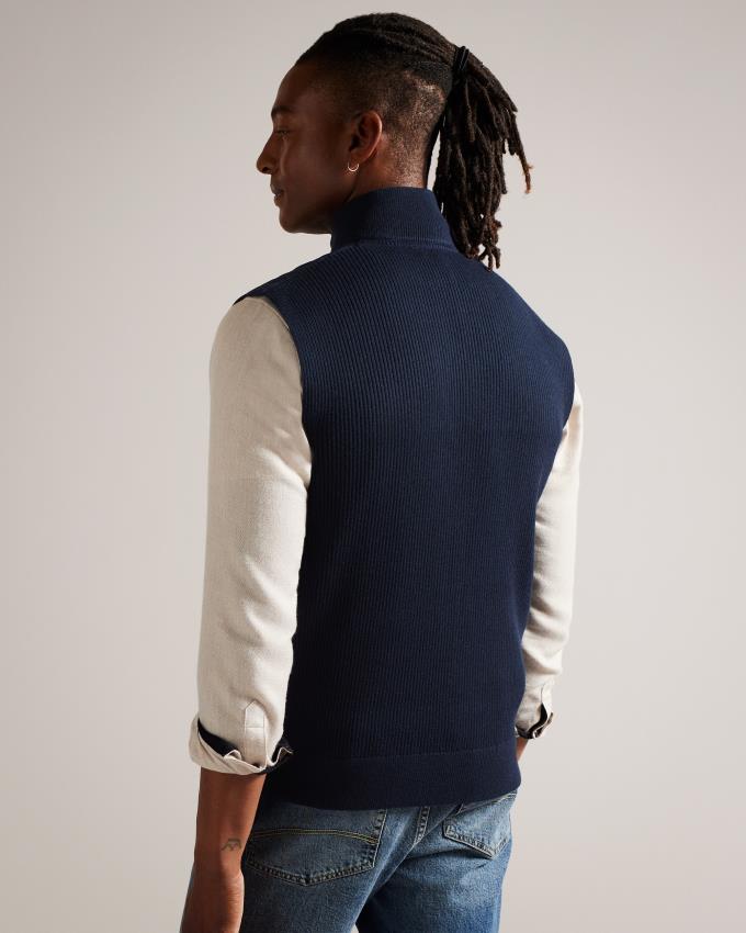 Gilet Ted Baker Funnel Neck Gilet With Knitted Back Bleu Marine Homme | VNK-39442031